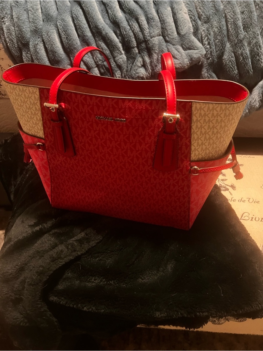Michael Kors Pink and Cream Signature Tote with Gold Hardware
